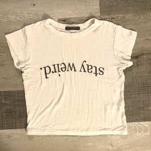 Brandy Melville Stay Weird Crop Tee Shirt-Small
